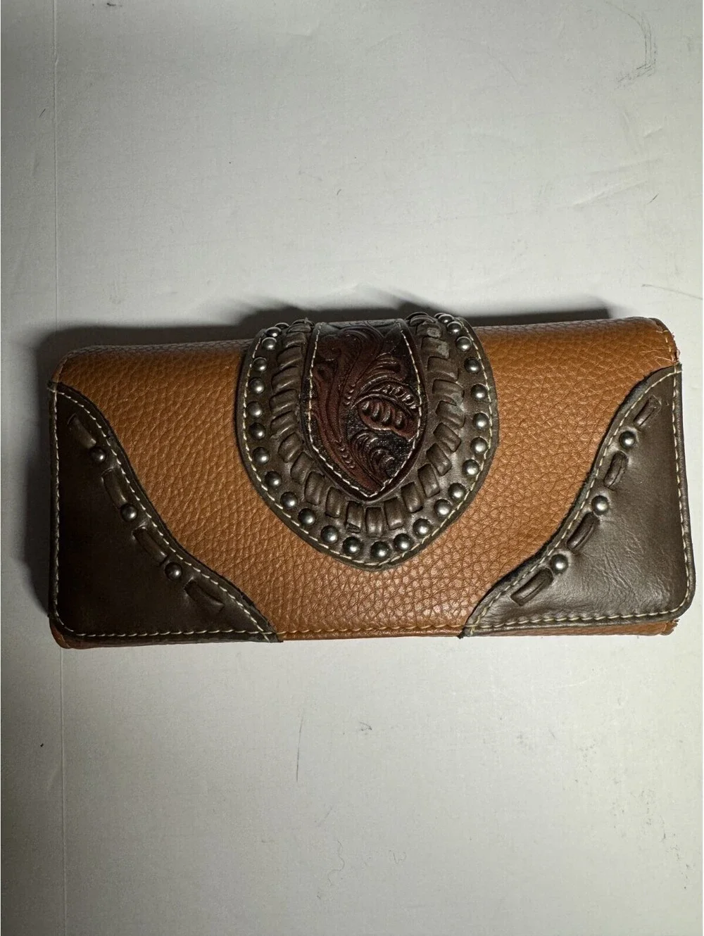 Montana West Brown Zip Wallet With Silver Accents - READ/SEE IMAGES